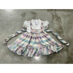 Vintage Martha's Miniatures Fussy Pastel Plaid Pinafore Dress 6X GUC Easter